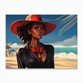 Illustration of an African American woman at the beach 67 Canvas Print