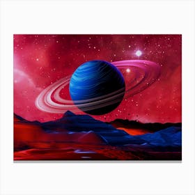 Neon space landscape: Saturn [synthwave/vaporwave/cyberpunk] — aesthetic retrowave neon poster Canvas Print