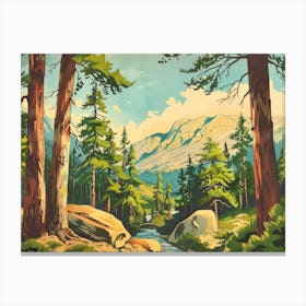 Retro Wooded Pines 4 Canvas Print