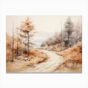 A Painting Of Country Road Through Woods In Autumn 40 Canvas Print