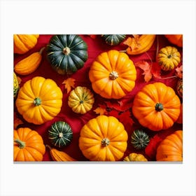 A Digitally Rendered Closeup Of An October Harvest Bursting With Multicolored Autumnal Squash Inclu (2) Canvas Print