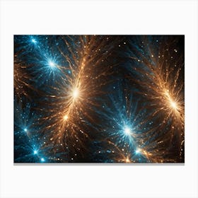 A Dark Background With Multiple, Glowing, Blue And Gold Lights Resembling Stars Or Galaxies Canvas Print