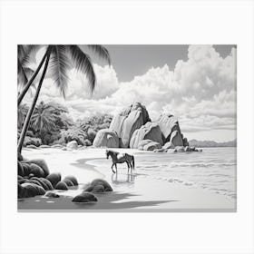 A Horse Oil Painting In Anse Source D Argent, Seychelles, Landscape 3 Canvas Print