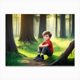 Little Boy In The Forest Canvas Print