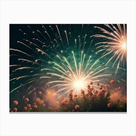 An Image Of A Vibrant Display Of Fireworks Exploding In The Night Sky Canvas Print