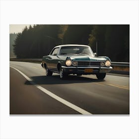 Retro Car At Highway 02 Canvas Print