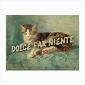 Dolce Far Niente, vintage altered wall art, cat lover art Canvas Print