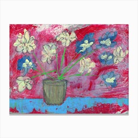 Flowers On Red hand painted artwork painting floral living room kitchen brushstrokes Canvas Print