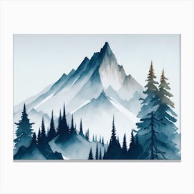 Mountain And Forest In Minimalist Watercolor Horizontal Composition 217 Canvas Print