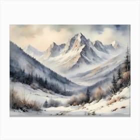 Vintage Muted Winter Mountain Landscape (6) 1 Canvas Print