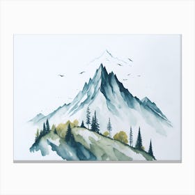 Mountain And Forest In Minimalist Watercolor Horizontal Composition 216 Canvas Print