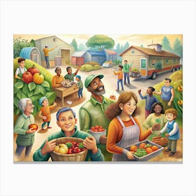 Diverse Group Of People Shopping At A Farmer S Market Canvas Print