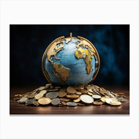 World Globe On A Pile Of Coins 1 Canvas Print