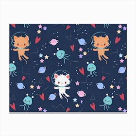 Cute Astronaut Cat With Star Galaxy Elements Seamless Pattern Canvas Print