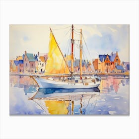 Sailboat In Harbour Canvas Print