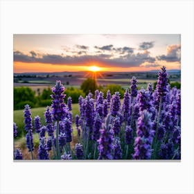 Sunset Over Lavender Fields Canvas Print