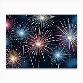 Abstract Background With Stylized Fireworks In A Variety Of Colors Against A Dark Blue Background 1 Canvas Print