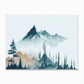 Mountain And Forest In Minimalist Watercolor Horizontal Composition 286 Canvas Print