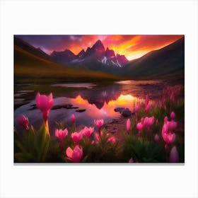 Sunset In The Mountains Landscape Painting Canvas Print