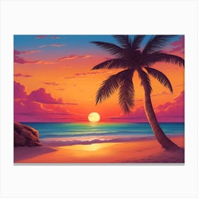 A Tranquil Beach At Sunset Horizontal Illustration 60 Canvas Print