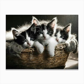 Kittens In A Basket 2 Canvas Print