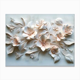 3d Flowers On A Wall. 3d Cherry Blossom Branches With Raised Petals And Pastel Hues Canvas Print