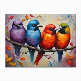 Colorful Birds On A Branch Canvas Print