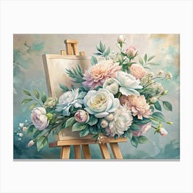 White Flowers On An Easel Canvas Print