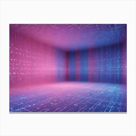 A Futuristic, Abstract Room With Glowing, Vertical Lines Of Pink And Blue Light Canvas Print