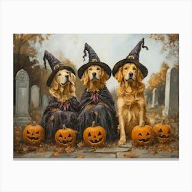 Halloween Golden Retrievers In Oil 1 Canvas Print