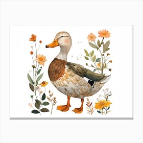 Little Floral Mallard Duck 3 Canvas Print