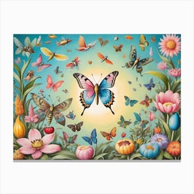 Flowers and butterflies  Canvas Print