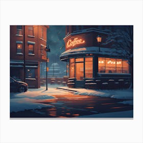 Lofi Coffee Shop At Night, cozy, winter vibe, Japan, Tokyo Canvas Print
