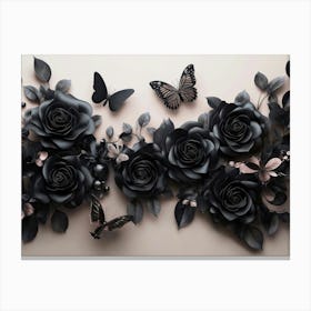 Black Roses With Butterflies Canvas Print