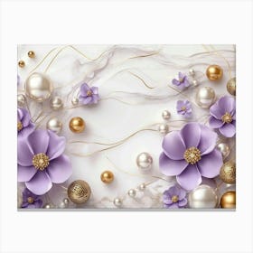 Purple Flowers And Pearls Canvas Print