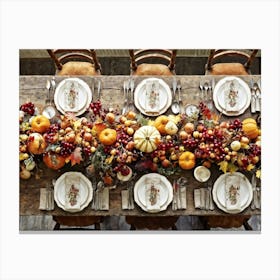 A Traditional Rustic Autumn Harvest Table Set For A Festive Gathering Sun Bleached Wooden Table Hig (2) Canvas Print