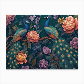 Exotic Oriental Pattern With Peacocks And Flowers 3 Canvas Print