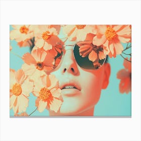 Beautiful Woman In Sunglasses With Flowers Canvas Print