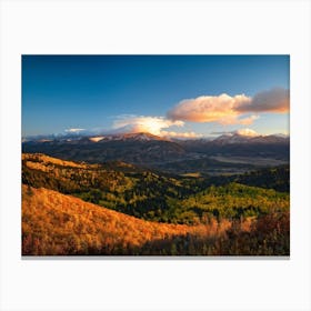 Alpine Landscape Bathed In The Warm Glow Of Autumn Colors Expansive Mountains Stretching Into The H (4) Canvas Print