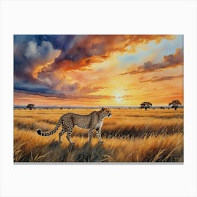 Harmony in the Grasslands Cheetah At Sunset Canvas Print