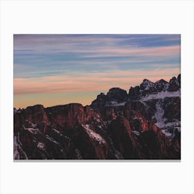 Sunset Over The Mountain Crests Seceda Canvas Print