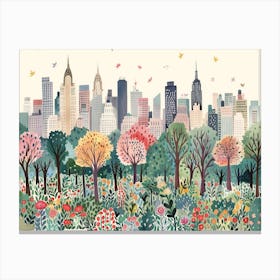 New York City Landmarks Landscape Watercolour Canvas Print