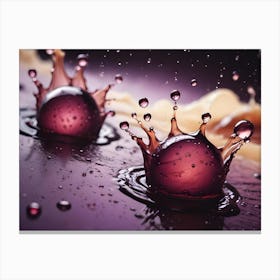 A Close Up Shot Of Two Water Droplets Creating A Crown Shaped Splash When Falling Into A Liquid Canvas Print