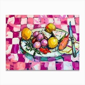 Mediterranean Platter Pink Checkerboard 3 Canvas Print