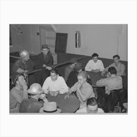 Construction Workers At Shasta Dam Playing Cards At Construction Canteen,Shasta County, California By Russell Lee Canvas Print