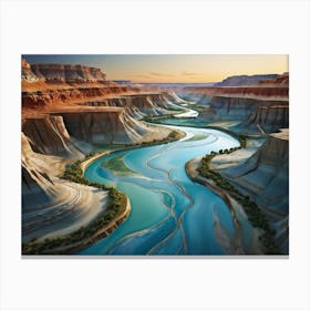 A Panoramic Digital Render Of Natures Palette Showcasing The Dynamic Network Of Riverbeds And Cany Canvas Print