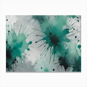 Abstract Background With Splatters And Splashes Of Teal And Black Ink On A Gray And White Textured Background Canvas Print