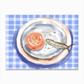 A Plate Of Sardines, Top View Food Illustration, Landscape 1 Canvas Print