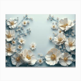 White Flowers On A Blue Background 1 Canvas Print