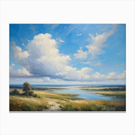 Cumulus Clouds Headlining The Scenic Landscape Clustered Carelessly Against A Shifting Cerulean Ba (3) Canvas Print